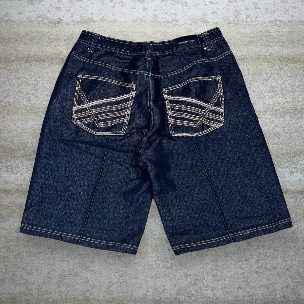 Vintage Y2K RK Icon Skater Jean Shorts 38x12 Baggy Wide Leg Black 12" Inseam